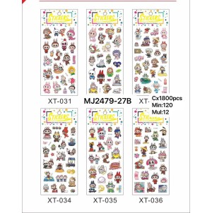 REF:MJ2479-27B CARTELA ADESIVA DE PAPEL, COM DESENHOS CAPIVARA / LABUBU ----------------- CX:1800PÇS/SUB:120PÇS- MUL:12PÇS    